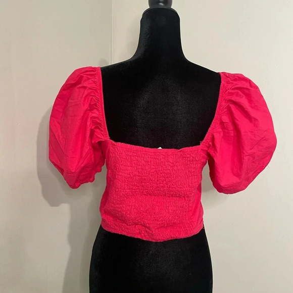 Sim & Sam Hot Pink Puff Sleeve Blouse Top With Cutout at Chest - Picture 7 of 11